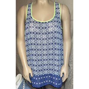 Deb Women's Racerback Tank Top Blue/white Geometric With Neon Yellow Sheer 3X